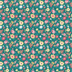 Poppie Cotton Hopscotch & Freckles Flowers Green Fabric 0.5m