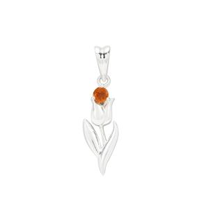Spring At Chestnut Close By Mark Smith: 925 Sterling Silver Orange Tulip (D-26mm W-7mm) With 0.15cts Hessonite Garnet Charm