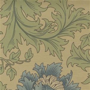 Moda Best Of Morris Reproduction Antique William Morris Anemone Large Floral Vine on Sage Green Fabric 0.5m