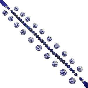 Porcelain Beads - Plum Blossom & Wave Porcelain Beads 2x 10 Pcs, Lapis Lazuli Rounds