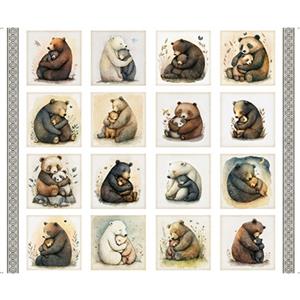 Dan Morris Creative Bear Hugs Collection Bear Picture Patches White Panel Fabric 0.9m