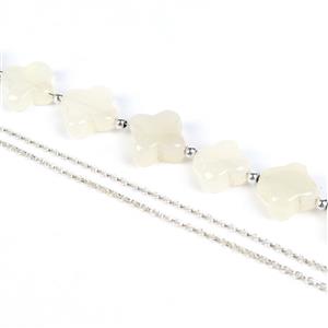 Shamrock! White Onyx Smooth Clover 15 cms 10-14 mm With Spacers & Rolo Chain 