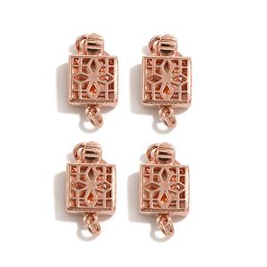 Rose Gold 925 Sterling Silver Square Design Box Clasp Approx 8mm, 4pcs