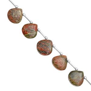 95cts Unakite Top Side Drill Smooth Heart Approx 13 to 15mm, 17cm Strand with Spacers