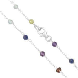 7.30cts Rainbow Chakra 925 Sterling Silver Gemstone Beaded Chain, Approx 18 Inch