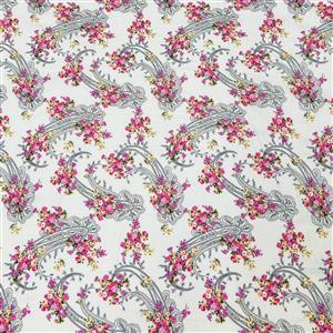 House of Alistair Floral Paisley White Printed Cotton Poplin Fabric. Sold by the Metre