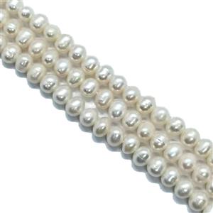 3 x 38cm Strands White Freshwater Cultured Pearls 5-6mm