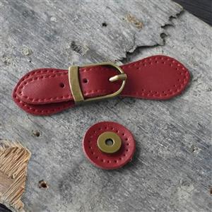 Sew on Red Leather Magnetic Snap Buckle (11cm x 3cm)