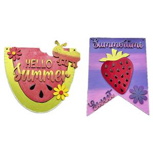 MDF Hello Summer Watermelon Plaque and Sweet Summertime Plaque, Includes Stand