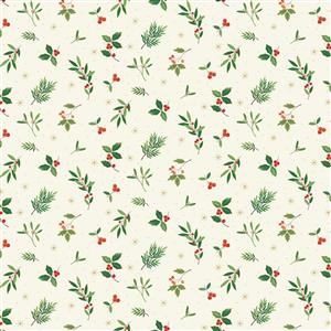 Makower Christmas Festive Foliage Scatter Cream Fabric 0.5m 