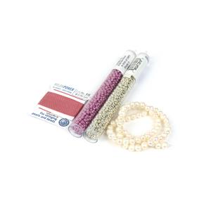 Pink Macrame with freshwater pearls, 8/0 seed beads and nylon cord 