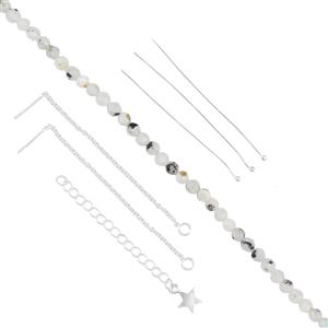 White Moonstone Faceted Rounds 4mm, 38cm strand & 925 Sterling Silver Extender Chain & Threader Earrings Finding Pack
