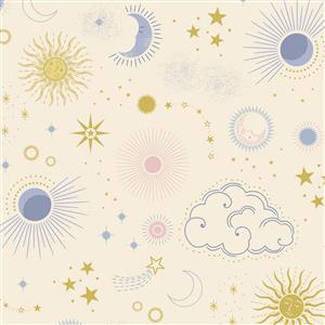 Lewis & Irene Celestial Collection Celestial Skies Cream With Gold Metallic Fabric 0.5m