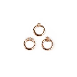 Rose Gold 925 Sterling Silver Moon, Star and Three Studs Open hinged Jump Ring with White Topaz, 12mm 3pcs (3 Designs) 