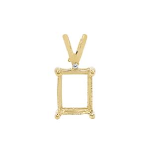 Gold Plated 925 Sterling Silver Octagon Pendant Mount (To fit 9x7mm gemstone) Inc. 0.02cts White Zircon Brilliant Cut Rounds 1.25mm- 1pair
