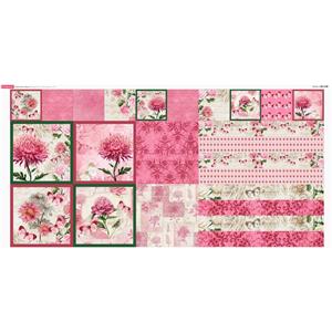 Debbi Moore Designs Variety Squares Vintage Floral Pink Fabric Panel (140 x 71cm)