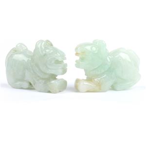 2x 38cts Type A Jadeite Tiger Carving Approx 20x30mm, 