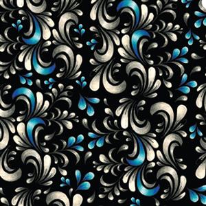 Sanntangle Monochrome Blue Curl Fabric 0.5m