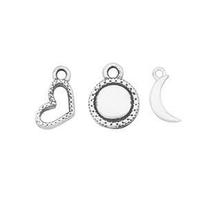 925 Sterling Silver Charms Pack, 3pcs and 3 designs (Circle, Moon and Heart) Approx 10mm