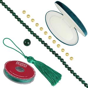 Gold Plated 925 Sterling Silver, Bulls Eye Malachite Plain Rounds Mala Project