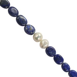 200cts Lapis Lazuli Smooth Oval with Pearl Nuggets, Approx 6x5 to 11x8mm, Endless Necklace Approx 26