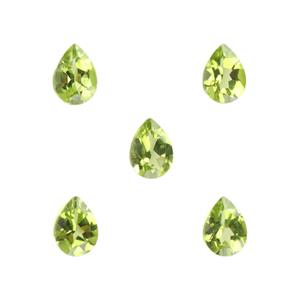 3cts Peridot Brilliant Pear Approx 7x5mm Loose Gemstones, (Pack of 5)