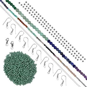 Silver Plated Base Metal, Multi Gemstone Faceted Rondelles & Plain Rounds,  Japanese Galvanized Green Seed Bead Project With Downloadable Instructions
