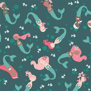 Riley Blake Ahoy Mermaids Swimming Mermaids Fabric FQ
