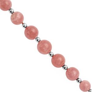 Rarity Weekend Closeout - 35cts Rhodochrosite Smooth Round Approx 6 to 8mm, 12cm Strands with Hematite Bead Spacers