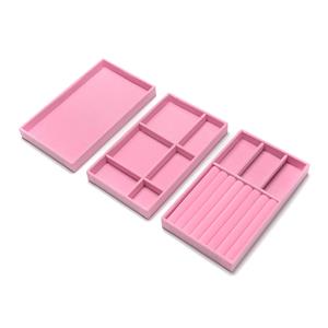 Suede Set of 3 Jewellery Tray, Pink, 21 x 12.3cm 