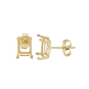 9K Gold Octagon Earrings Mount (To fit 8x6mm gemstone) - 1 Pair