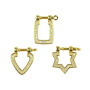 Gold Plated 925 Sterling Silver Screw Pin Clasp with White Topaz, 3 Designs (3pcs) 