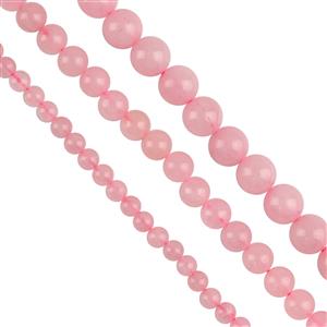 350cts Rose Quartz Plain Rounds Approx 4mm, 6mm, 8mm, 38cm Strand, Set of 3 With Instructions By Ellie Gallagher