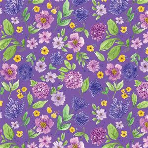 Riley Blake Plum Petals Floral Violet Extra Wide Fabric 0.5m (274cm wide)