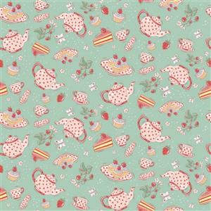 Fairy Garden Tea Party Mint Fabric 0.5m