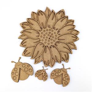 MDF Sunflower and Lady Bug Kit - Laser Cut 2 layer sunflower and 3 double layer ladybugs
