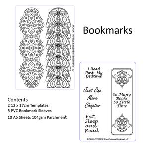 2 Small Embossing templates, 5 PVC Bookmark Sleeves, Parchment Paper in presentation box