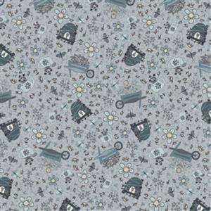 Lynette Anderson Something Borrowed Something Blue Collection Garden Motifs Smoky Blue Fabric 0.5m