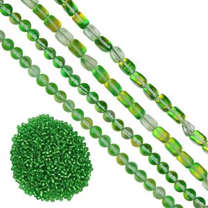 Mystic Aura Quartz Bundle Greens and Yellows, Green Seed Bead Project With Downloadable Instructions By Claire Macdonald