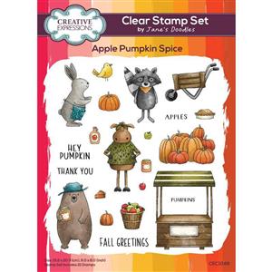 Creative Expressions Jane's Doodles Apples Pumpkin Spice 6 in x 8 in Clear Stamp Set 