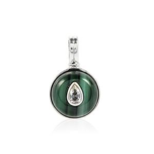 925 Sterling Silver Pendant with Malachite and Aquamarine, Approx 13x21, 1pc