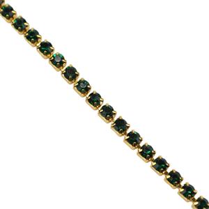 Gold Plated Base Metal Cupchain with 3mm Green Stones, 50cm Length 