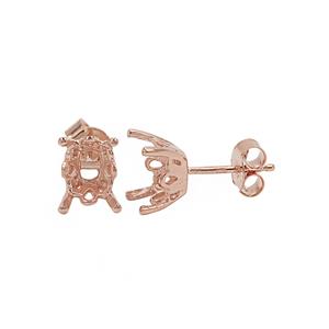 Rose Gold Plated 925 Sterling Silver Cushion Earring Mount (To fit 9x7mm Gemstone) - 1pair