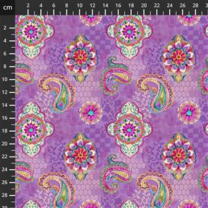 Petra Collection Paisley Medallion on Tonal Patchwork Purple Fabric 0.5m