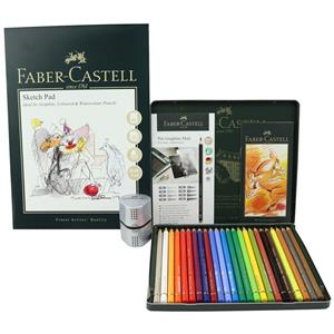 Bundle deal - Tin of 24 Polychromos Artists' Pencils, Faber Castell A4 Pad and a Grip 2001 Trio Sharpener