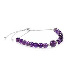 23cts Amethyst Smooth Round, Approx 5 - 8mm 925 Sterling Silver Slider Bolo Bracelet 10Inch.