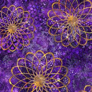 Dan Morris Twilight Collection Spiral Floral Violet Fabric 0.5m