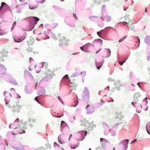Fly Freely Collection Beautiful Butterflies White Fabric 0.5m