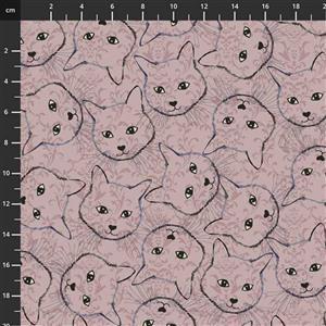 Fluffy Raffi Cat Heads Grey Fabric 0.5m