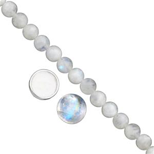 80cts Rainbow Moonstone Plain Round Approx 5 to 6mm, 33cm Strand (6mm Rainbow Moonstone With 6mm Sterling Silver Bezel Cup)